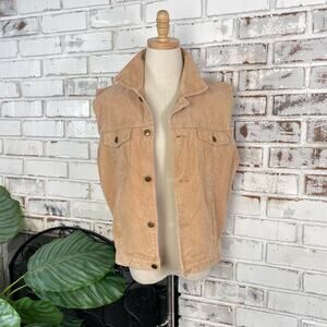 Vintage 90s Just In Tan Corduroy Button-Down Sleeveless Cotton Boho Jacket Vest